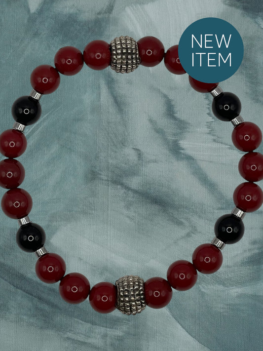 Deep Red and Black stretch bracelet 7.75”