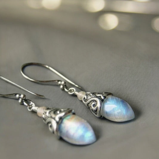 Silver Plated Scroll and Iridescent Earrings