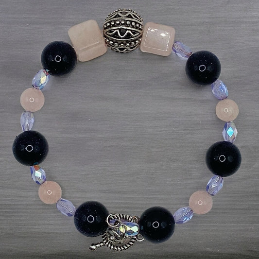 Rose Quartz and Midnight Blue Sandstone wire bracelet 7.5”