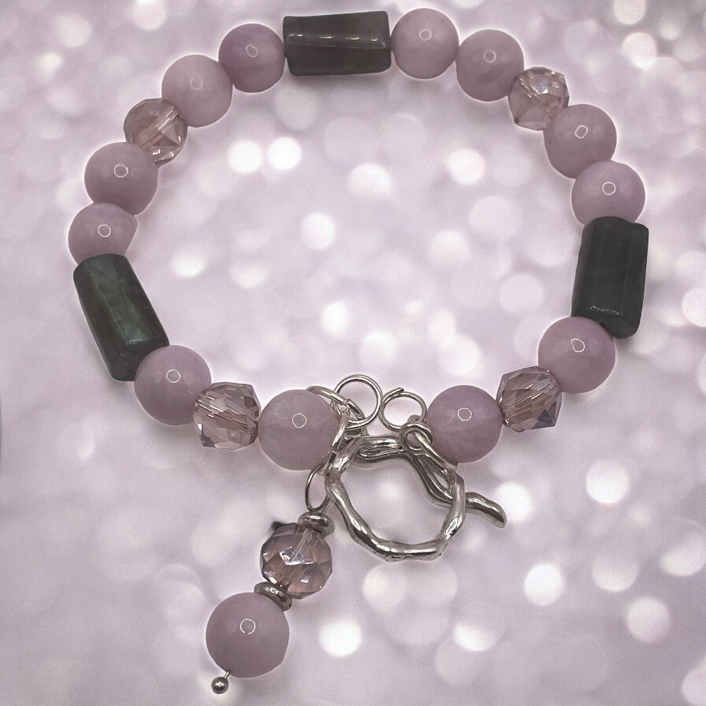 Kunzite and Labradorite wire bracelet 7.5”