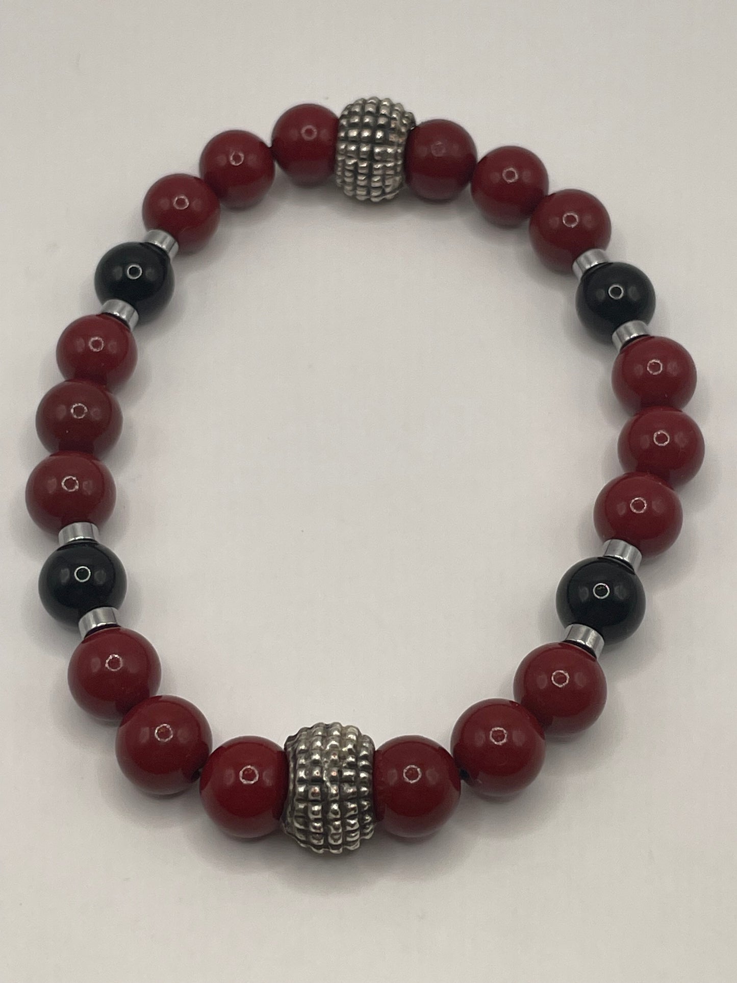 Deep Red and Black stretch bracelet 7.75”