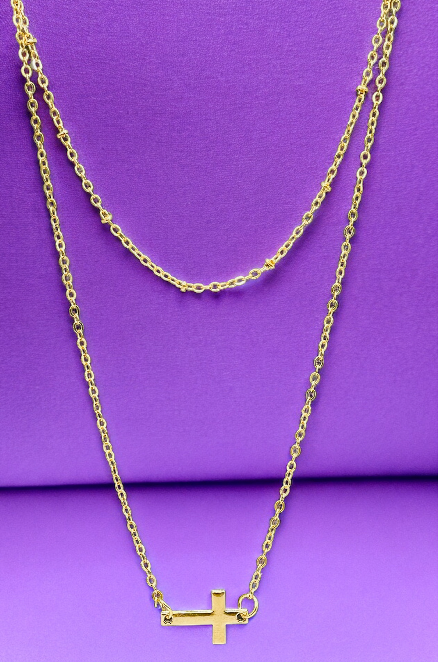 Gold plated double chain cross necklace 18”