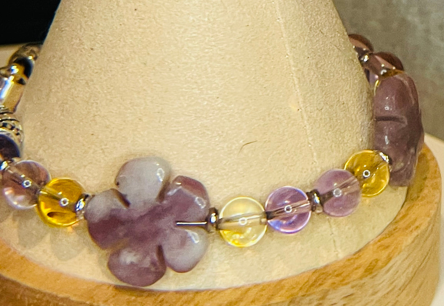 Amethyst Flower wire bracelet 8” with matching earrings.  Bracelet can be resized.