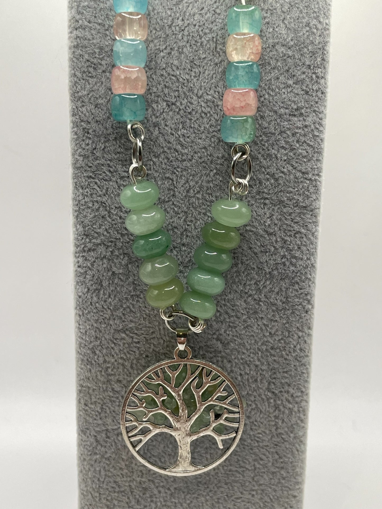 Green Aventurine 22” silver necklace with Tree of Life pendant