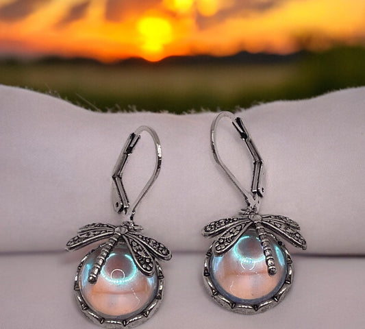 Silver Dragonfly iridescent earrings￼