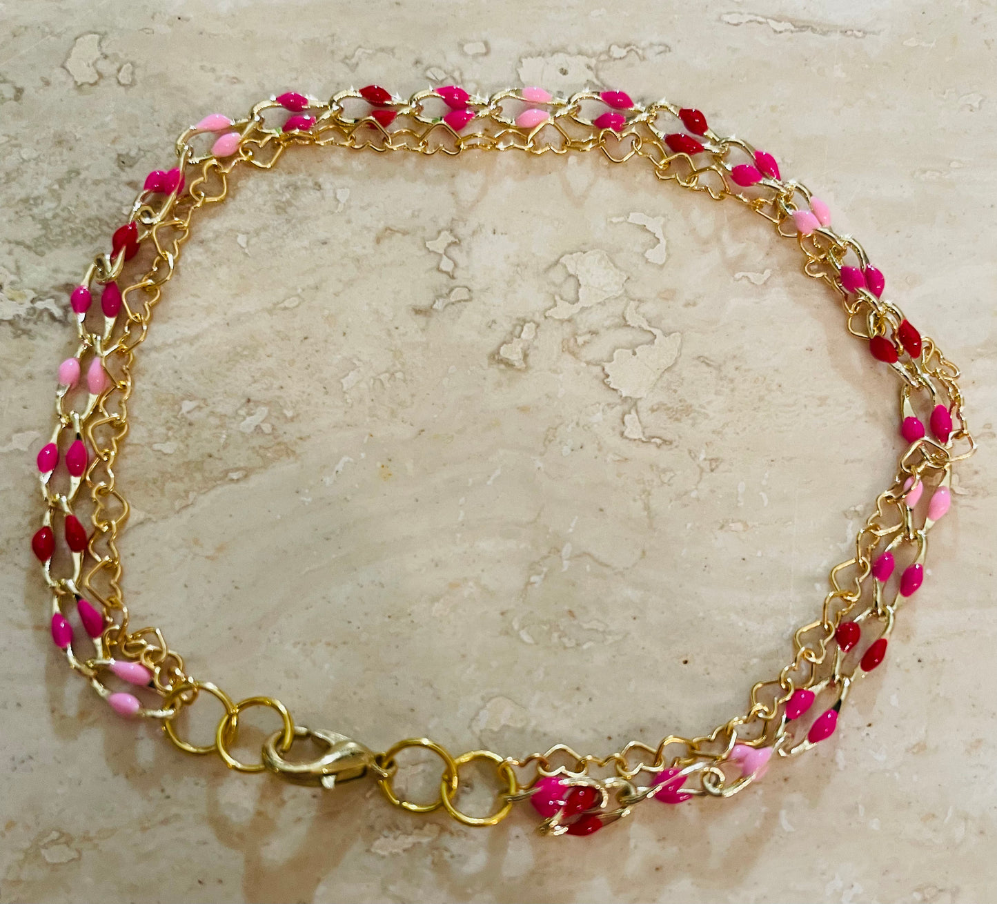 Golden Sweetheart 8” double strand bracelet with matching earrings