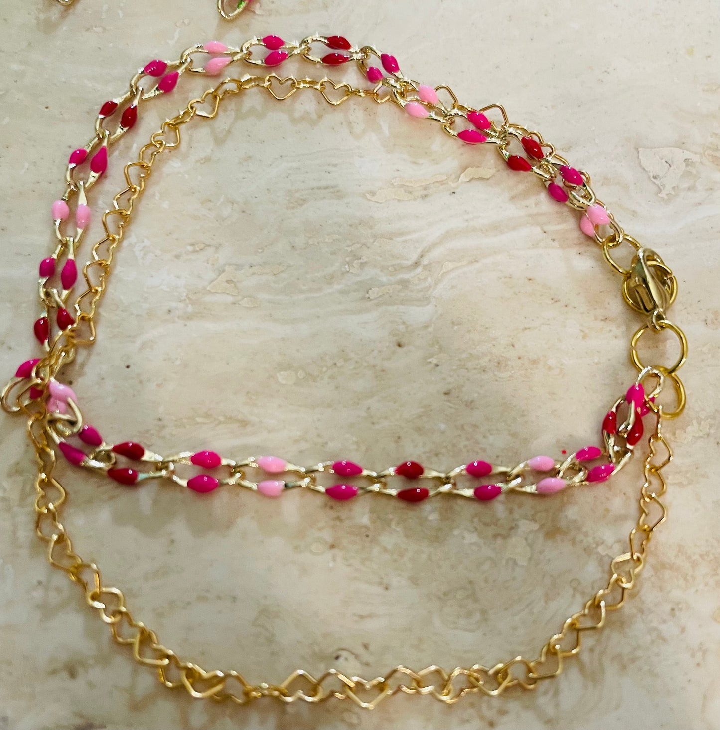 Golden Sweetheart 8” double strand bracelet with matching earrings