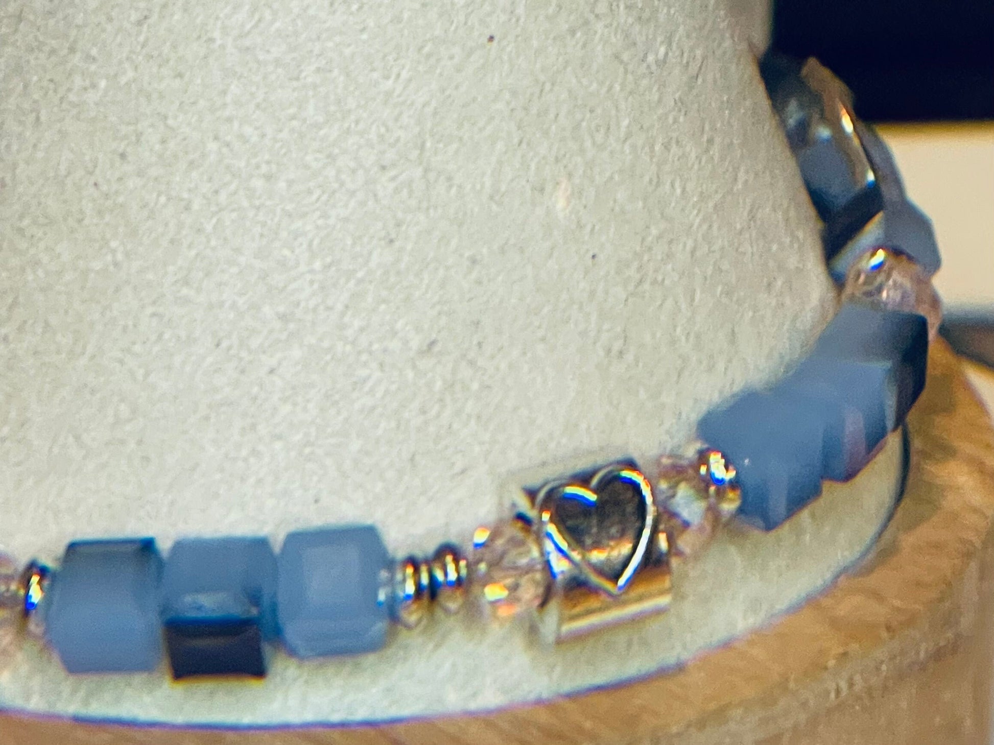 Blue Heart Cubed Faceted Crystal bracelet 7.75&quot;-8.25&quot; adjustable with matching earrings