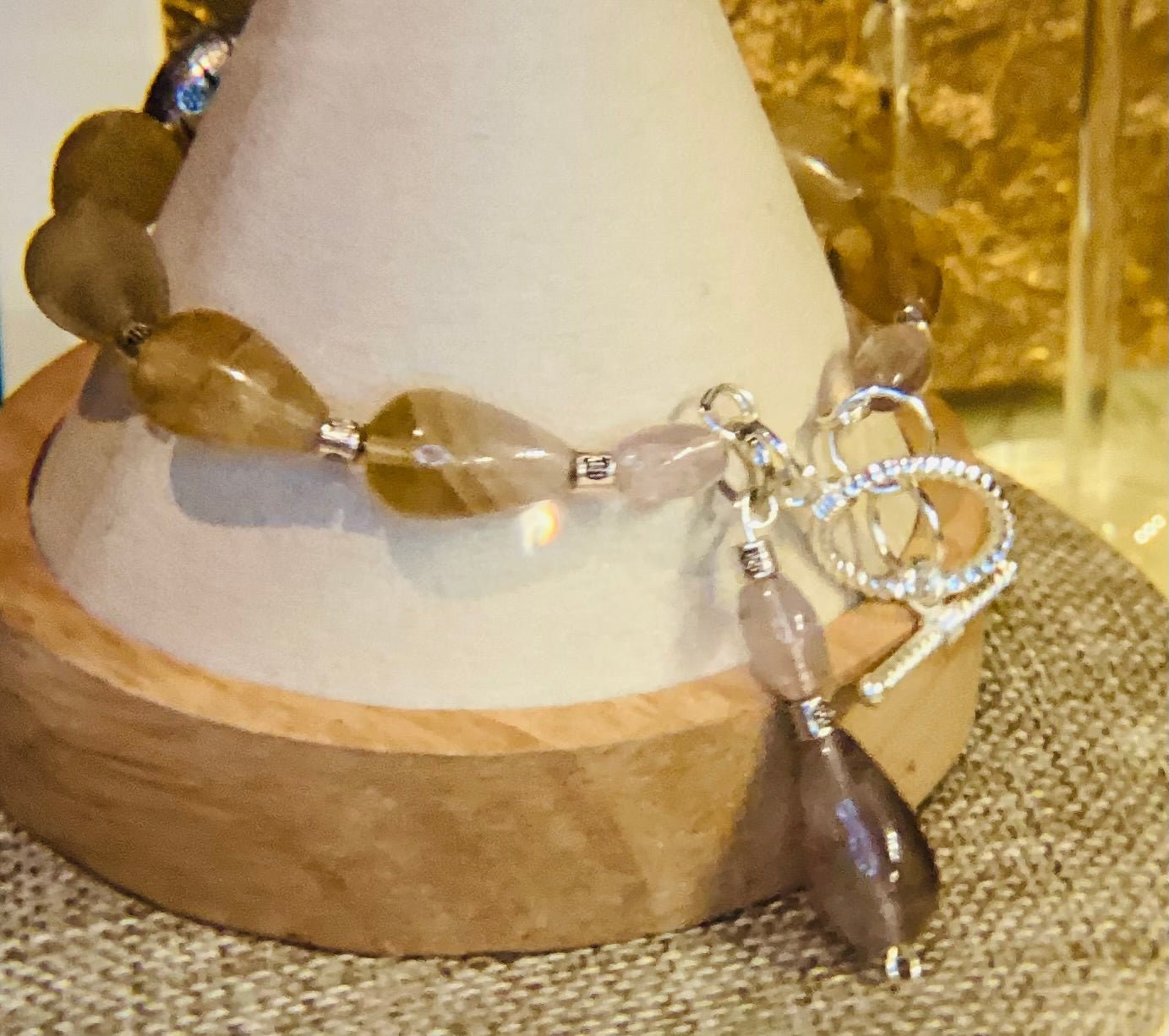 Champagne and Buckles teardrop stone wire bracelet 7.5&quot;-7.75&quot;