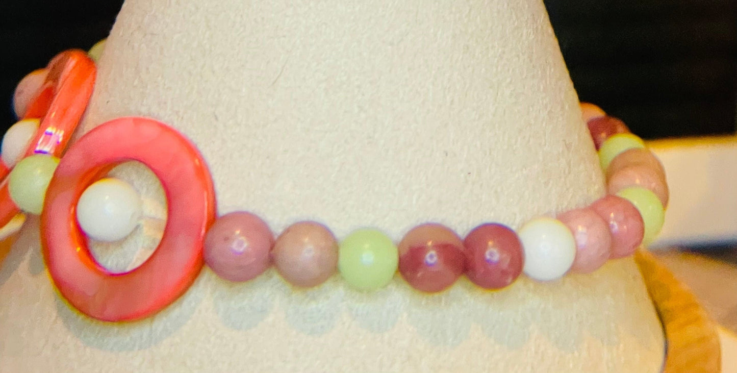 Safety/Nighttime walking or jogging bracelet with Rhodochrosite. 2 sizes available