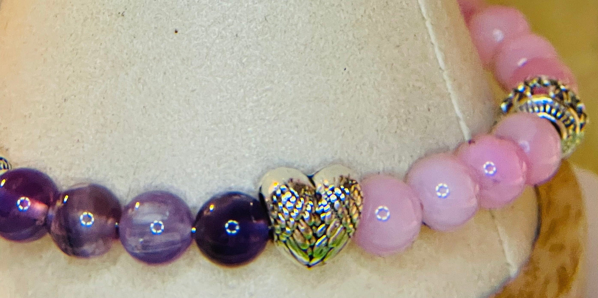 Amethyst & Pink Jade bracelet 8&quot; with matching earrings