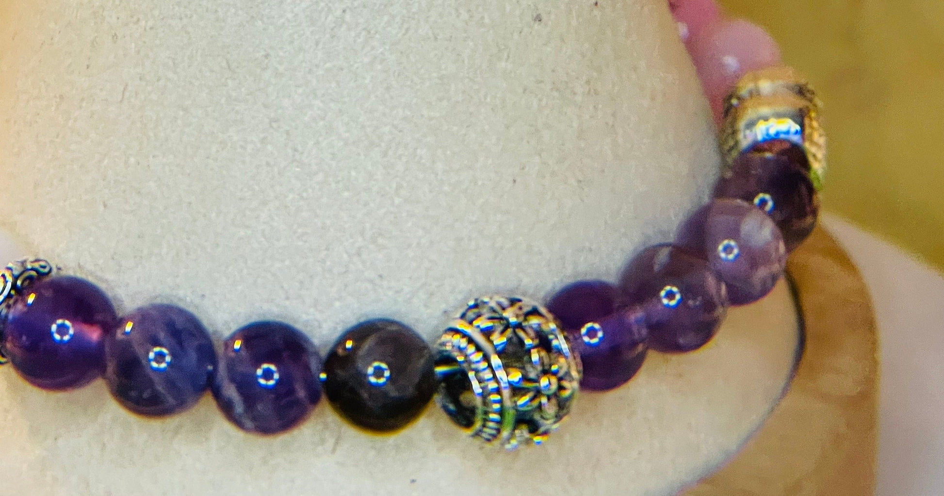 Amethyst & Pink Jade bracelet 8&quot; with matching earrings