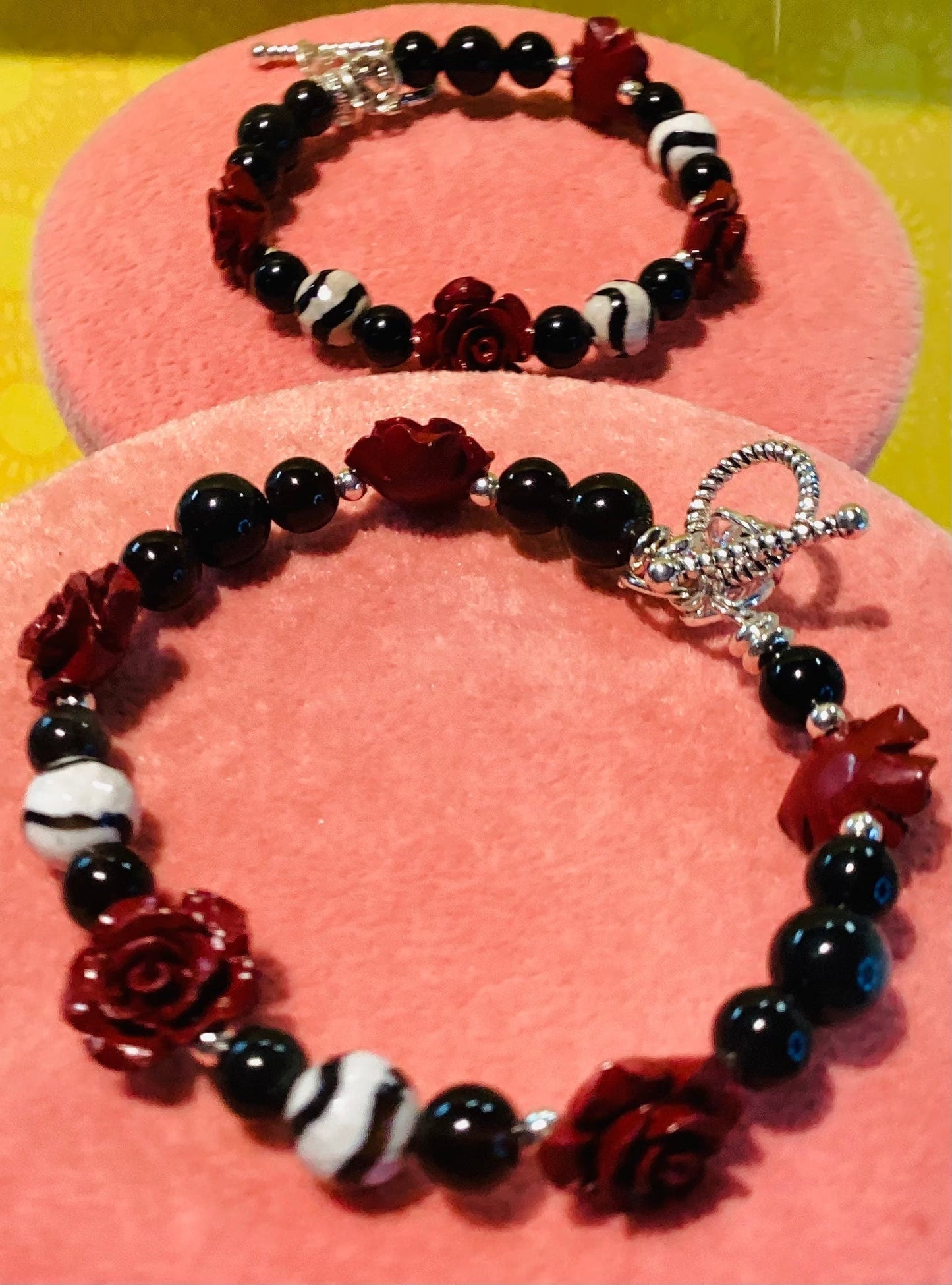 Red Cinnabar and Black Obsidian bracelet with matching earrings - various sizes