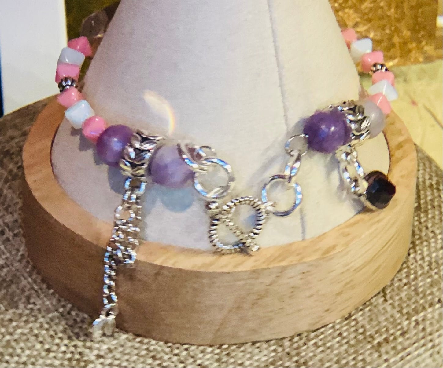 Fluorite and Lepedolite wire bracelet 7.75&quot;