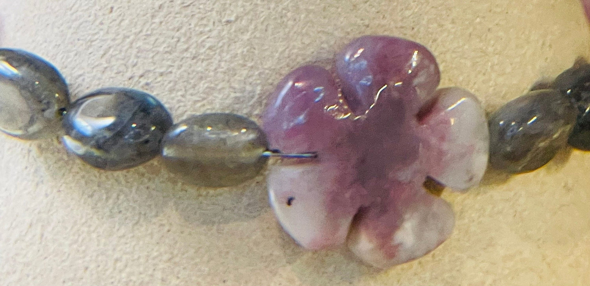 Amethyst flower with labradorite accents 7.75&quot; bracelet