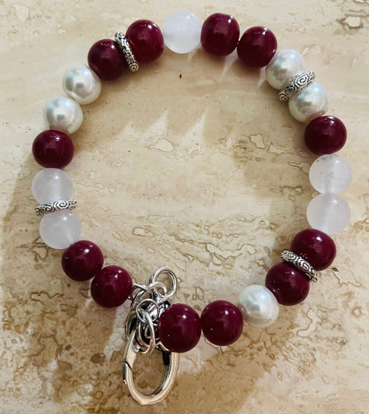 Maroon and White school Pride Bracelet 4 varying designs 6.5, 7, 7.5, and 8&quot; sizes