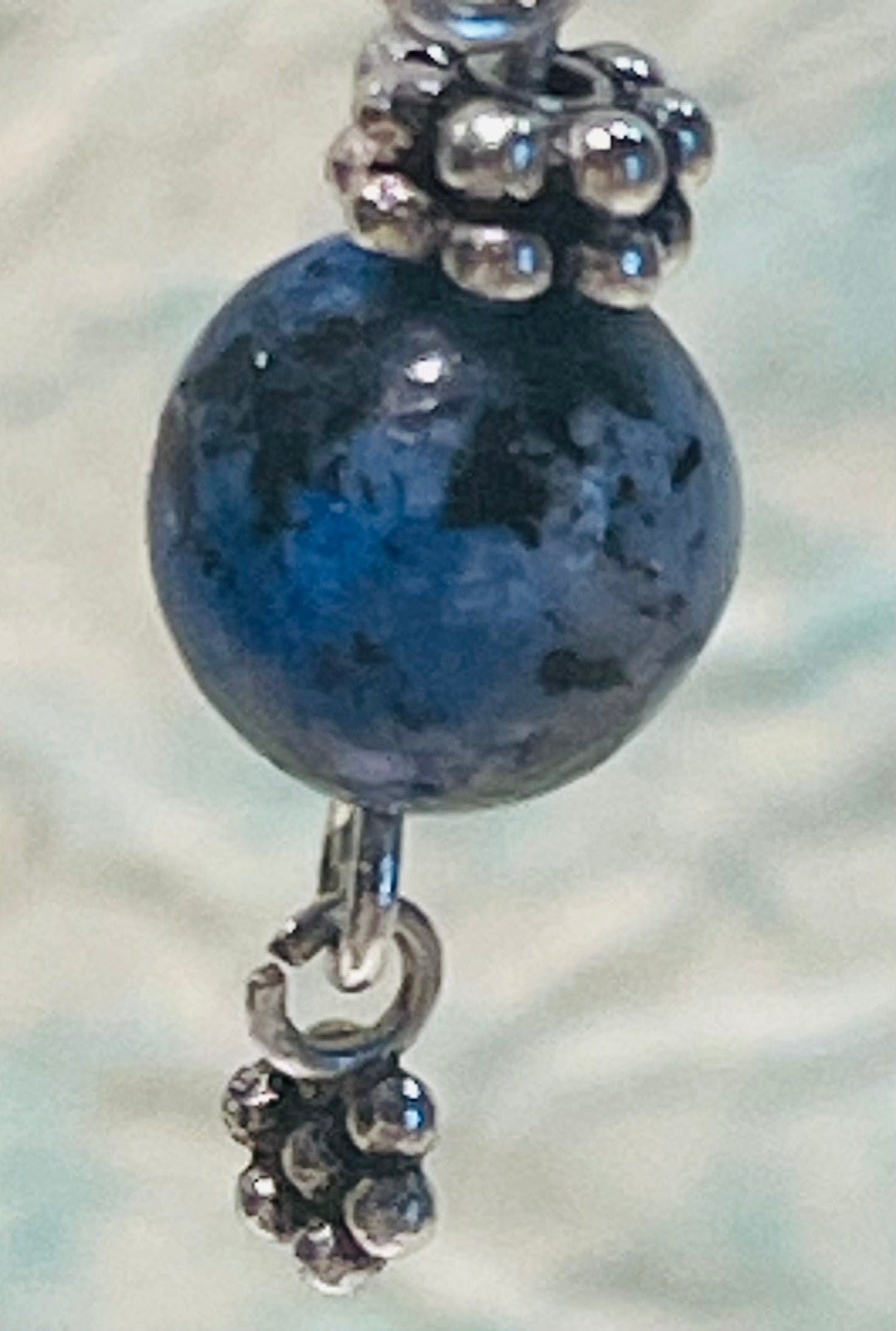 Czech glass flower, blue lapis, and black obsidian bracelet 7.5&quot;-8&quot; with matching earrings