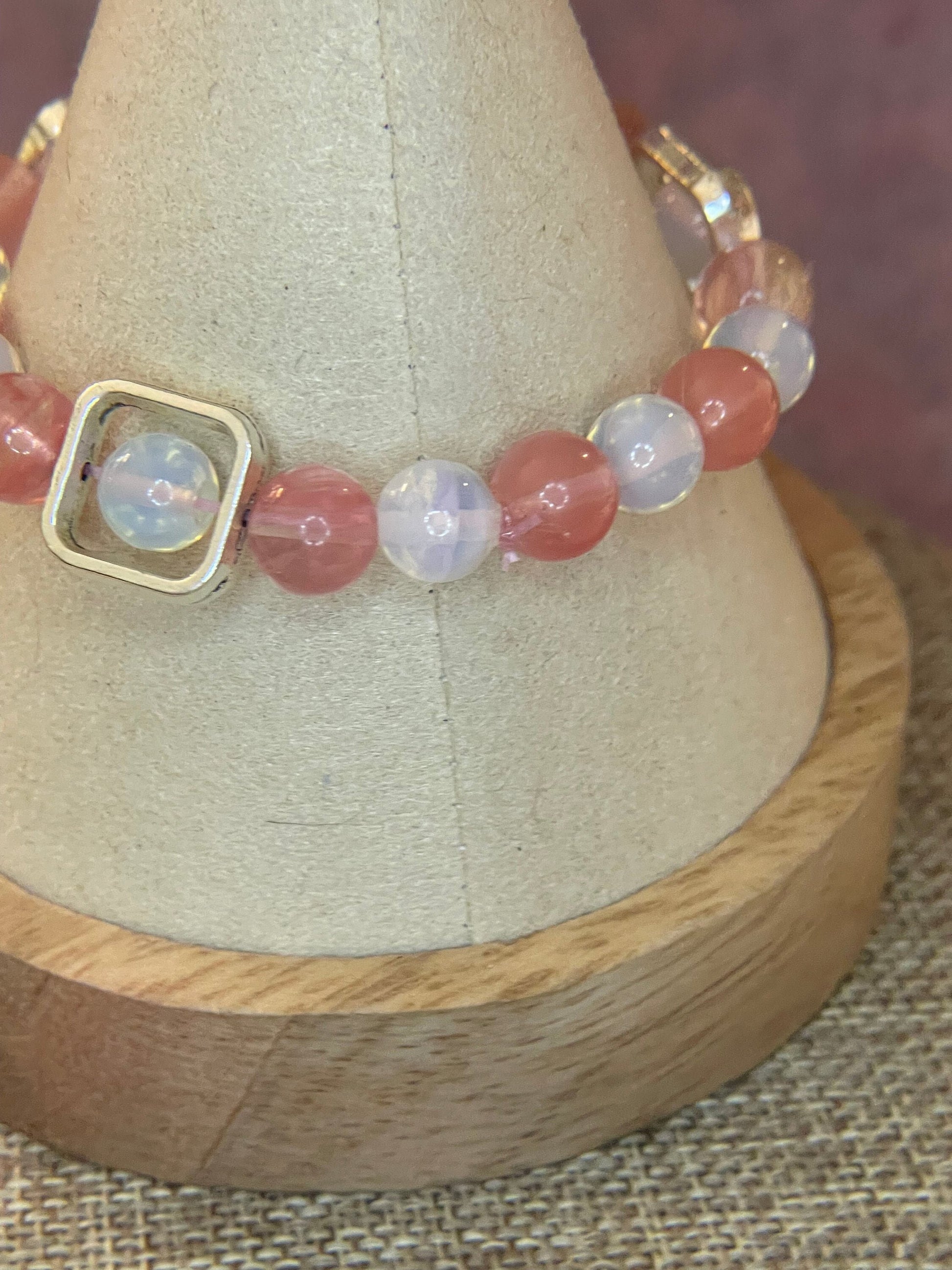 Rosy Opal elastic bracelet 7&quot;