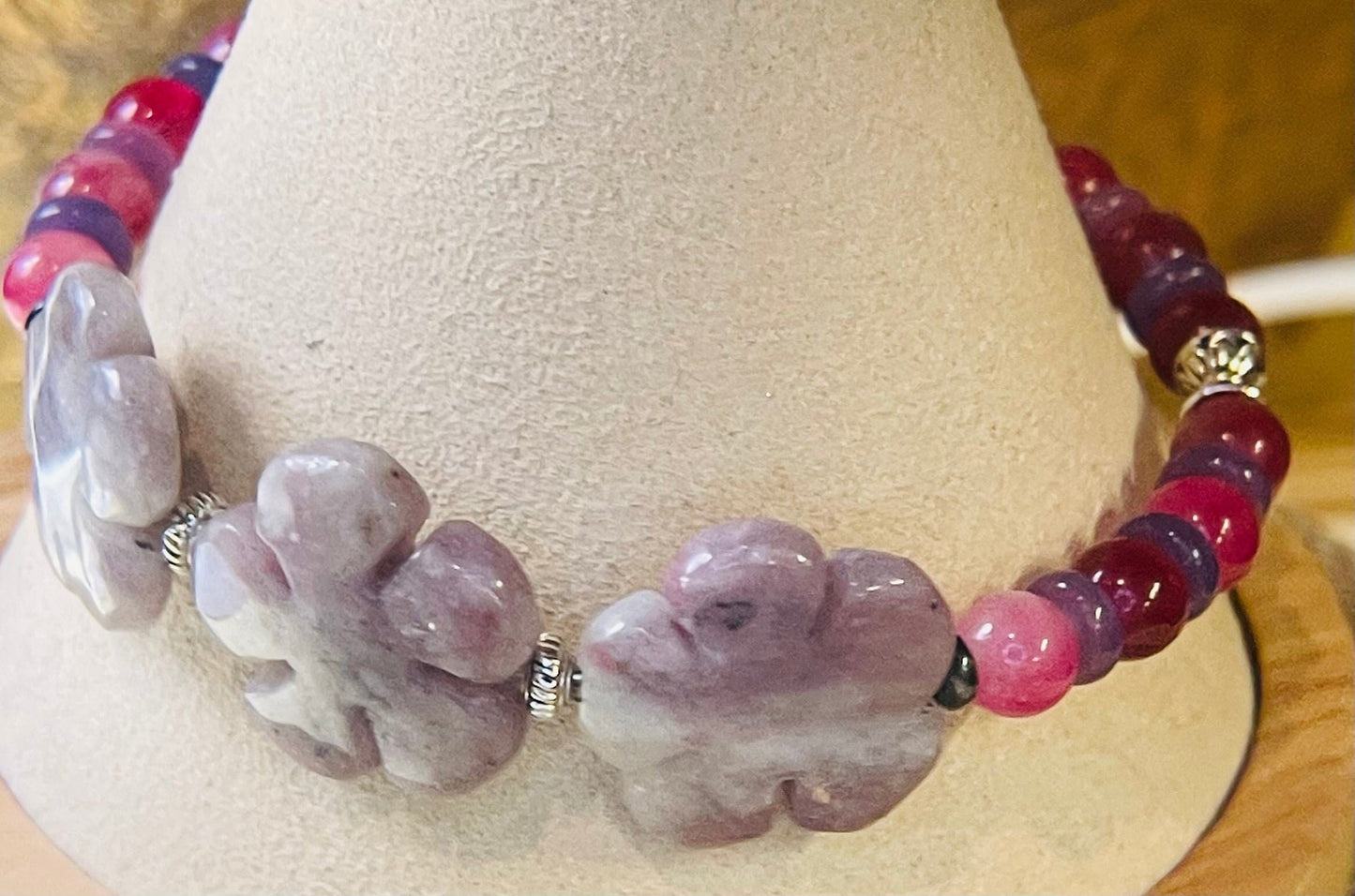 Amethyst Flower and Watermelon Quartz bracelet 7.75&quot; matching earring