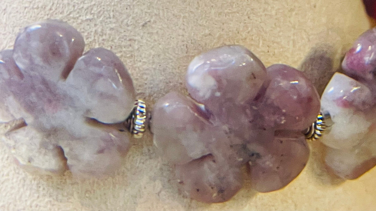 Amethyst Flower and Watermelon Quartz bracelet 7.75&quot; matching earring