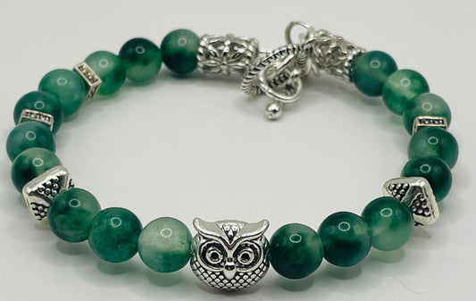 Hootie wired bracelet green and silver with toggle clasp. 7.75&quot;