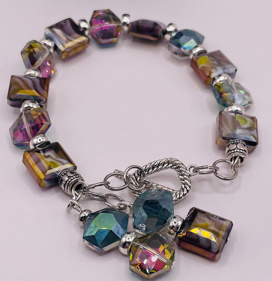 Iridescent single wire bracelet with matching earrings 7.5&quot;