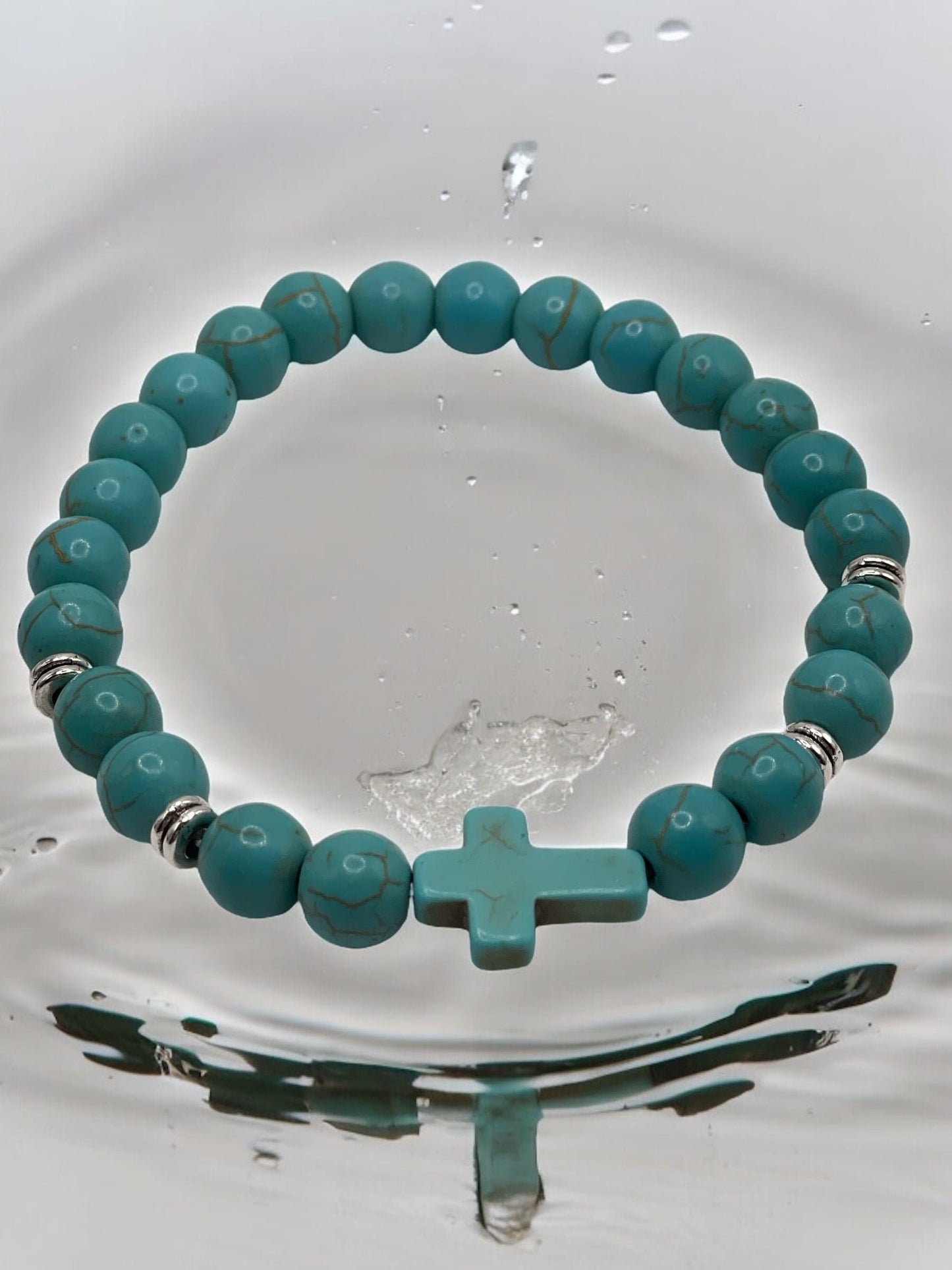 Howlite Cross stretch bracelet 7&quot;