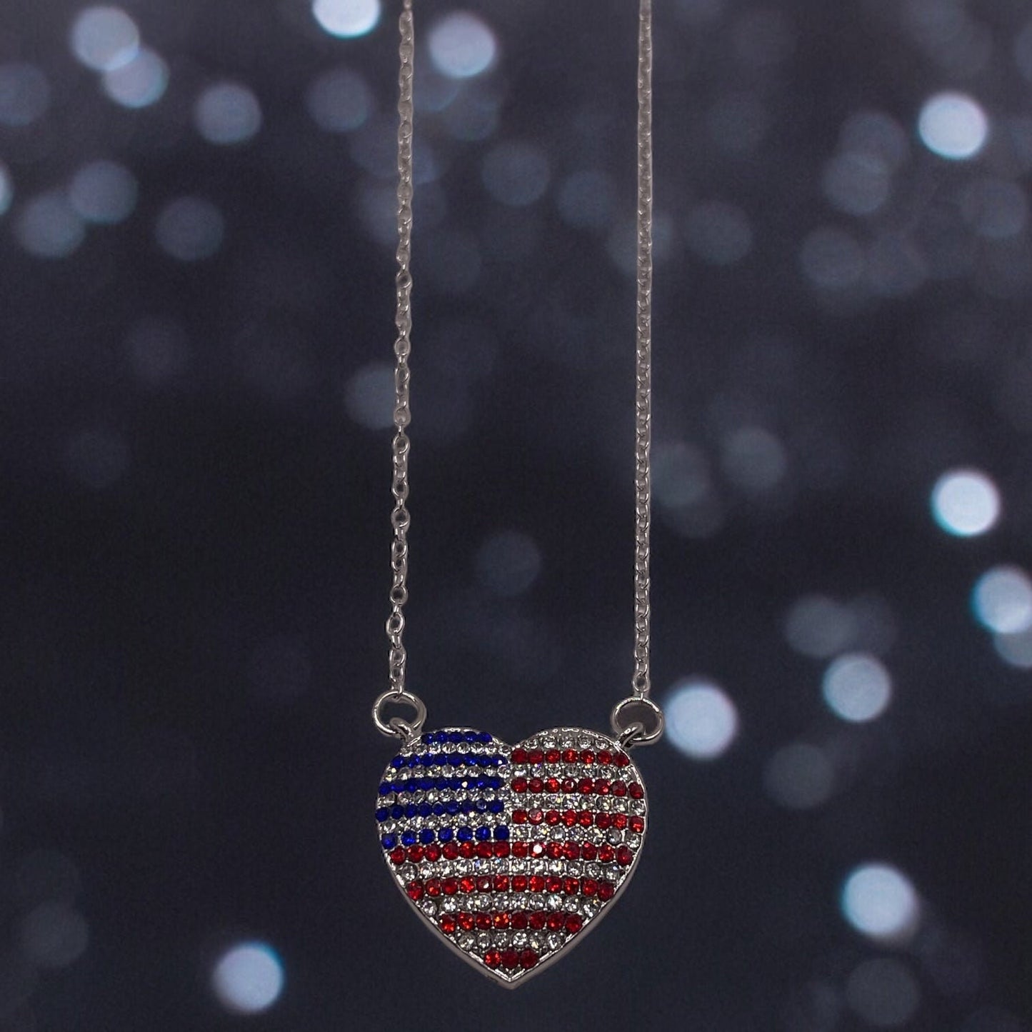 Rhinestone USA Heart necklace 18&quot;