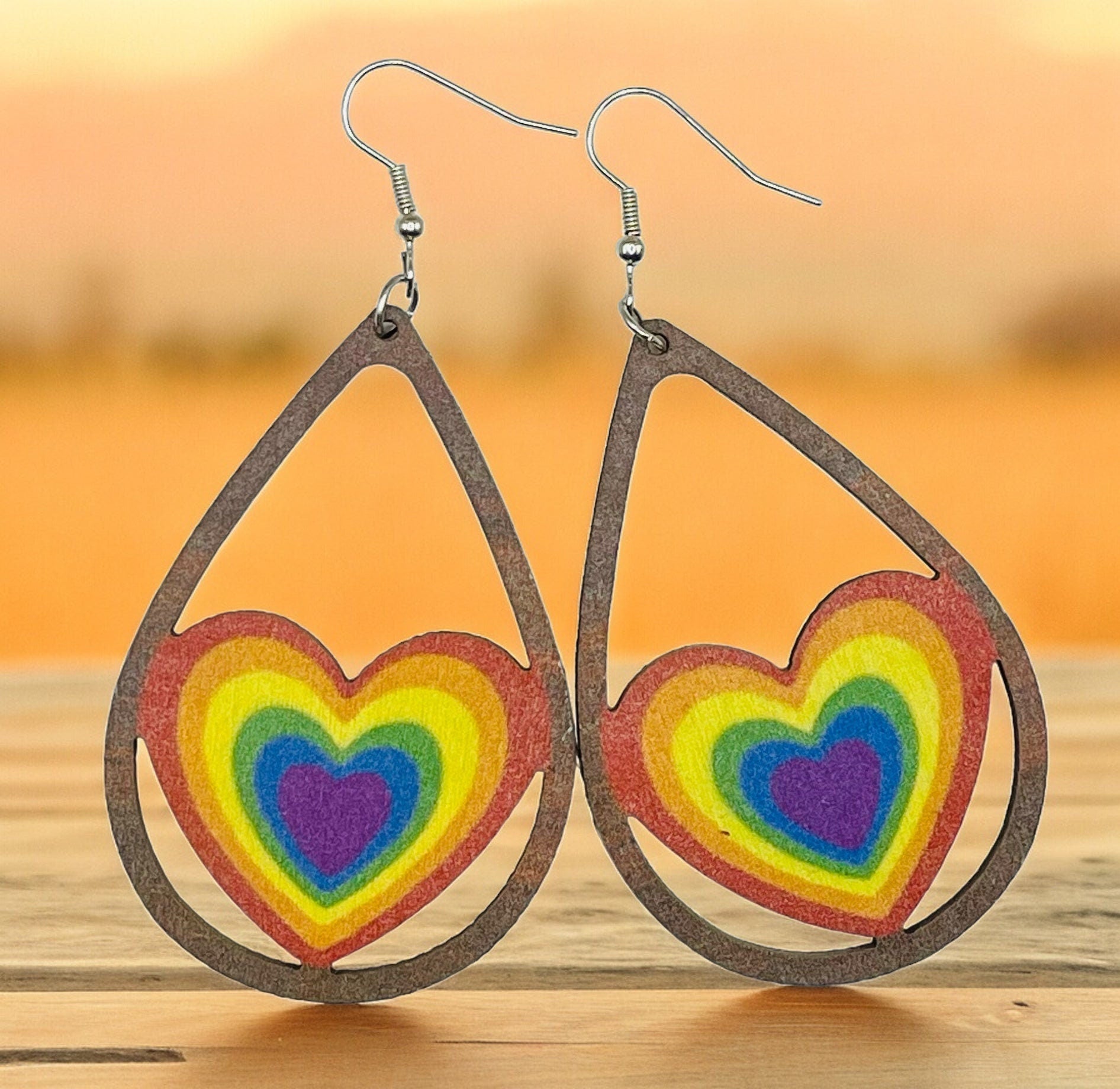 Pride Love and Rainbows wooden earrings