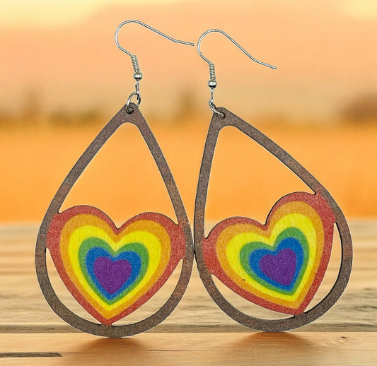 Pride Love and Rainbows wooden earrings