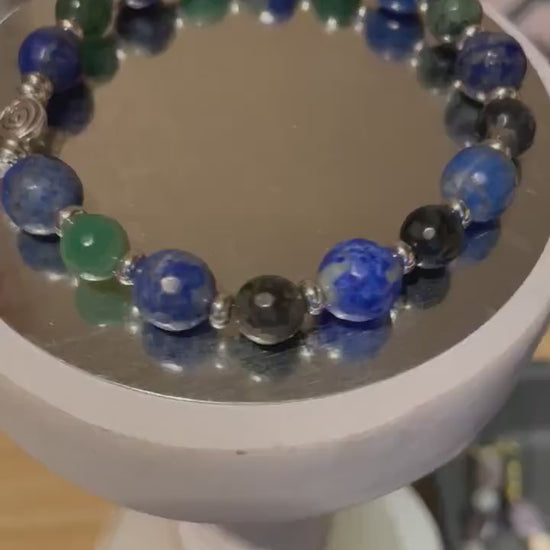 Lapis Around the World elastic bracelet - 7.75” with matching earrings