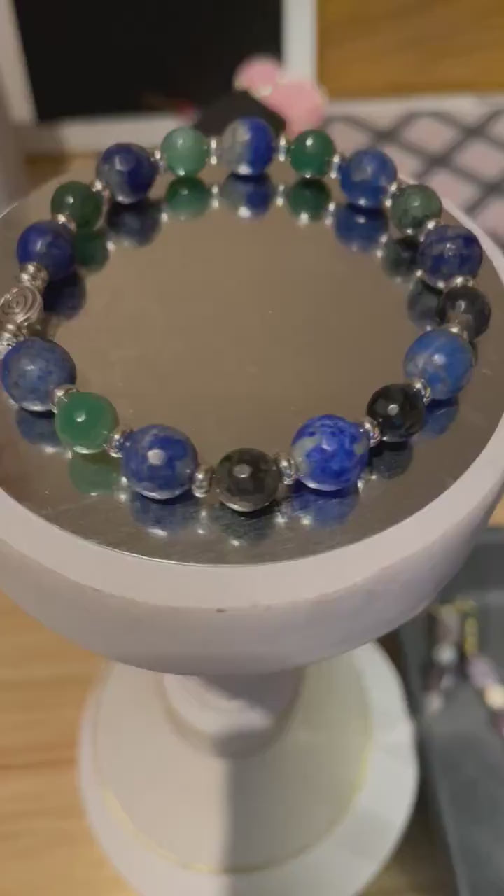 Lapis Around the World elastic bracelet - 7.75” with matching earrings